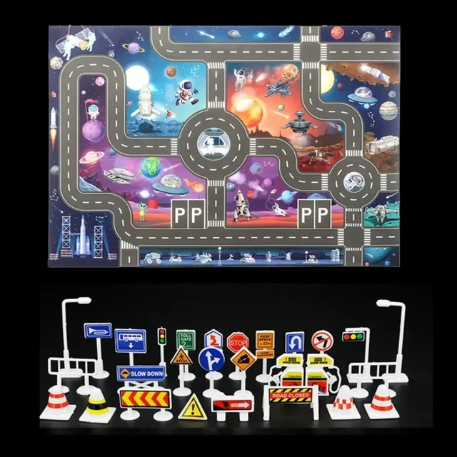 Tapis de jeu pour bébé, tapis de carte de route de circulation urbaine, tapis de stationnement de voiture de ville, panneaux de signalisation, tapis de jeu d'escalade pour bébé 6
