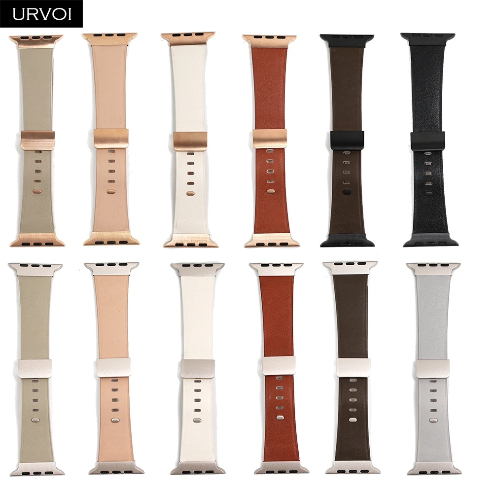 URVOI Starlight Rose Gold Leather Watch Strap with D-Pin Metal Buckle