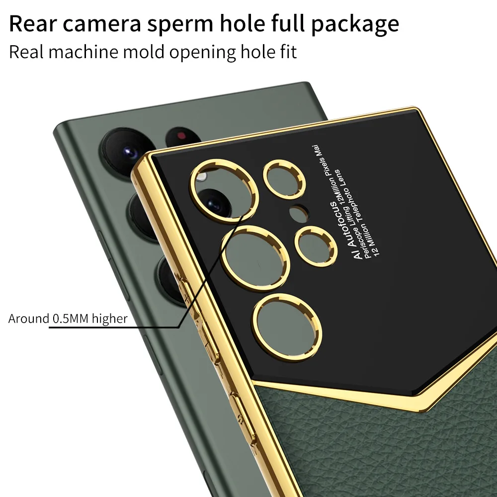Luxury Leather Gold Electroplated Frame Phone Case with Soft Edges