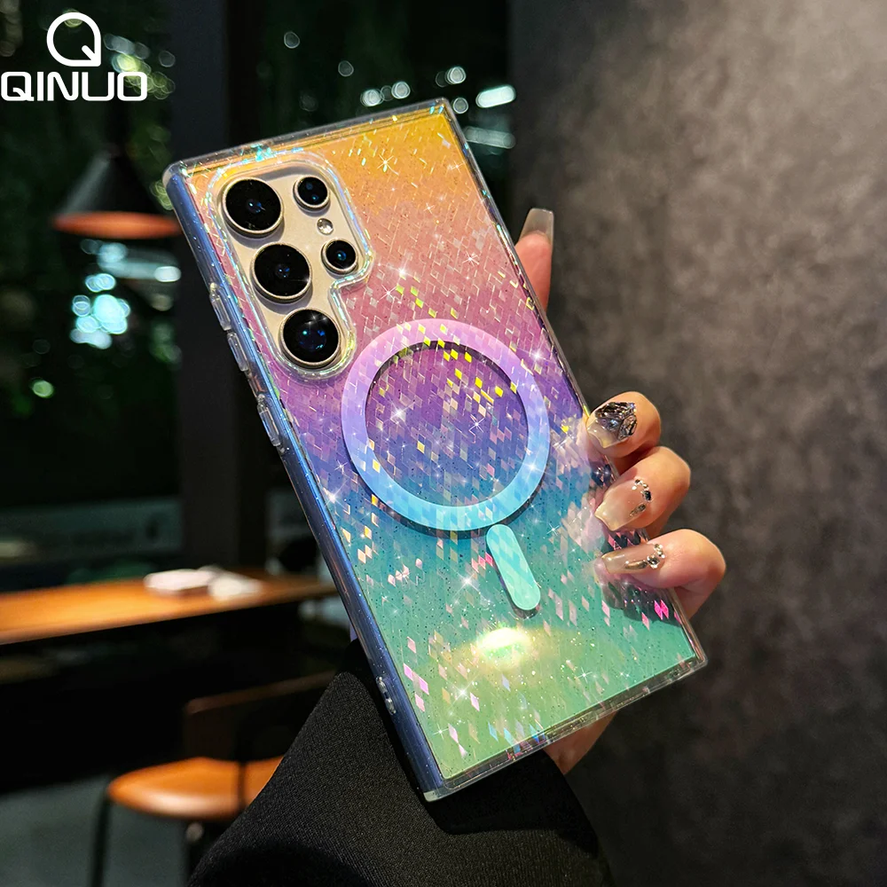 Gradient Glitter Bling Magnetic Wireless Charging Clear Case Cover