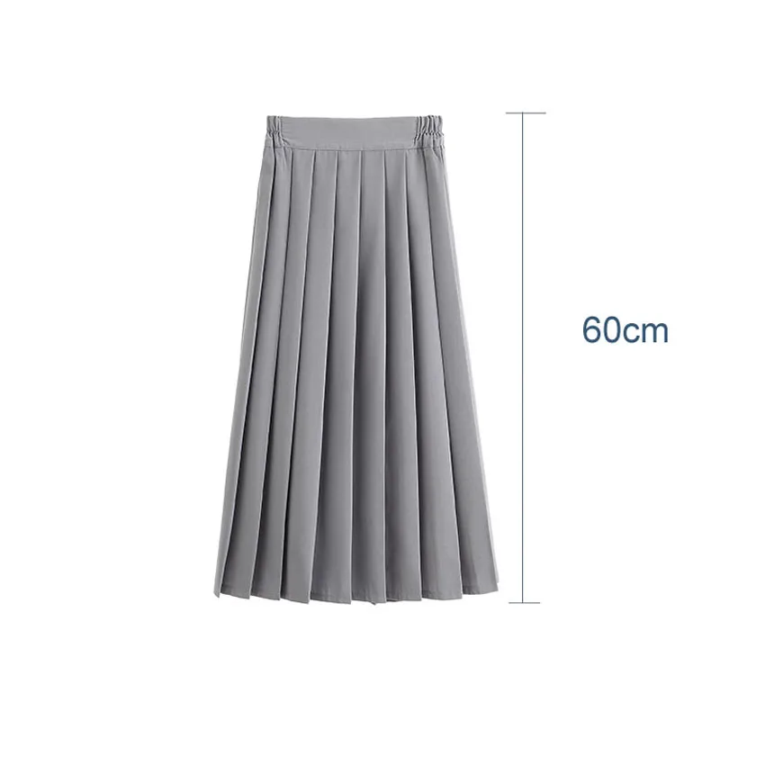 Japanese Student Girls Skirt School Uniform Solid Color Suit Pleated Skirt Short/Middle/Long High School Elastic Waist Dress 5