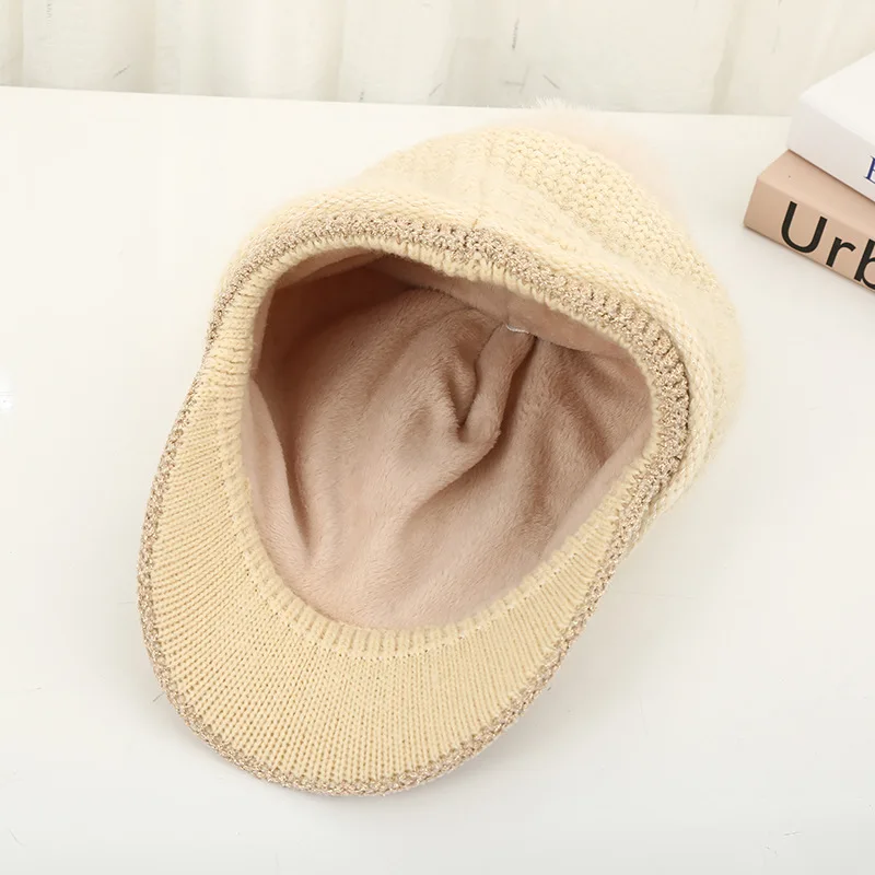 Winter Women's Knitted Flat Tongue Hat Two Piece Set Rabbit Hair Letter Warm Baseball Hat Ear Protection Neck Waiver Wool