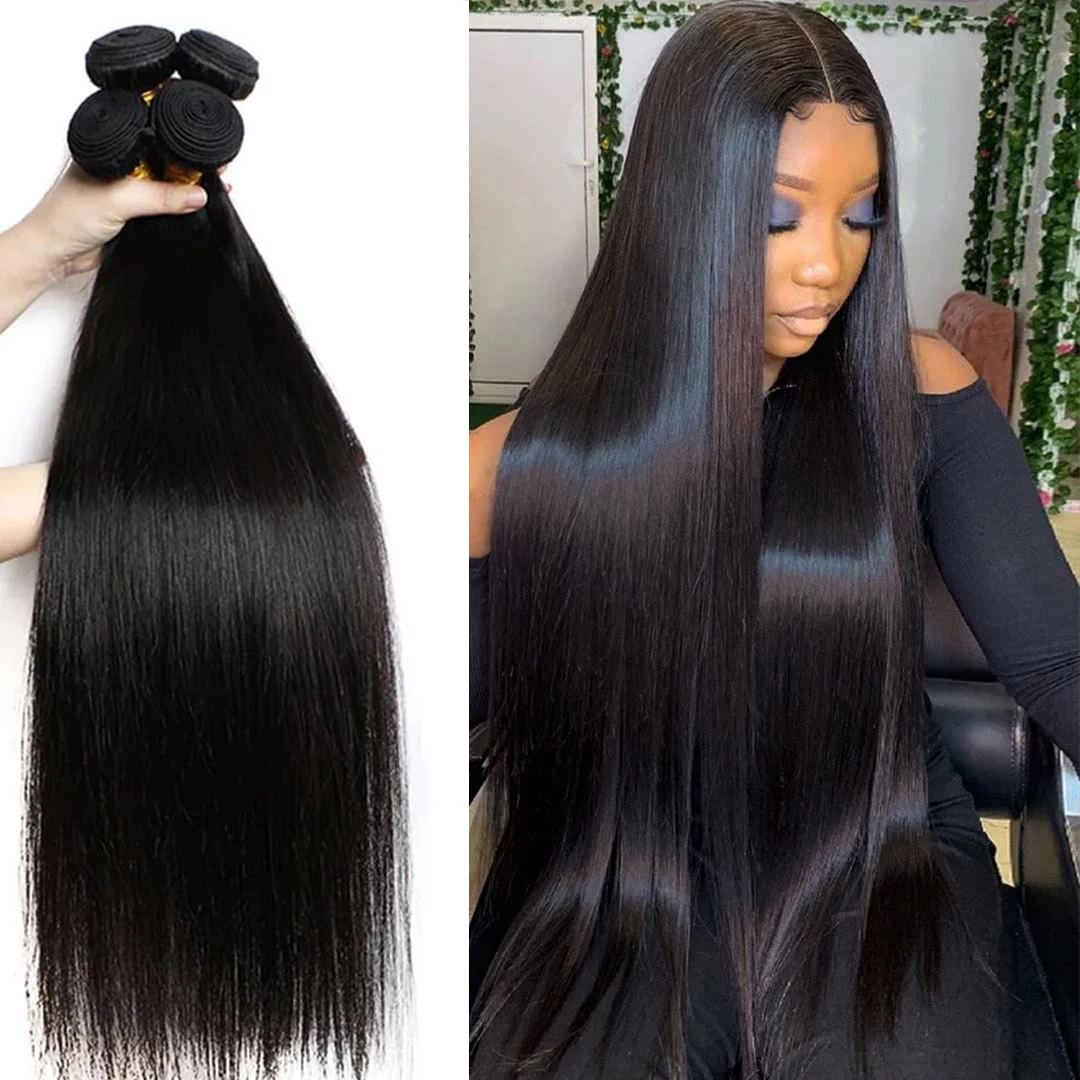Straight Human Hair Bundles Brazilian Hair Weave Bundles 1/3PCS Human 30 Inch Double Weft Extensions