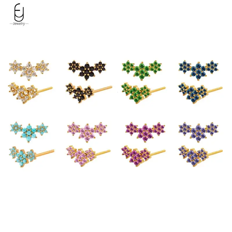 925 Sterling Silver Ear Needle Luxury Colorful Crystal Stud Earrings for women Flower Piercing Earrings Fashion Jewelry Gifts