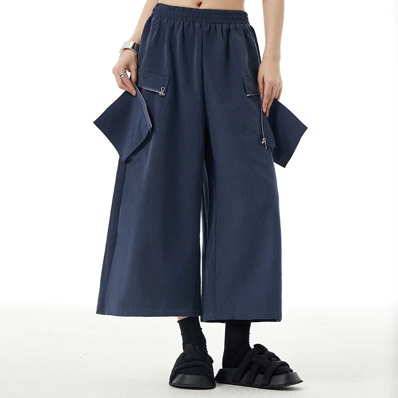 

Брюки в японском стиле ретро SuperAen, однотонные повседневные штаны со съемными карманами, на молнии, с завышенной талией, с широкими штанинами, на весну