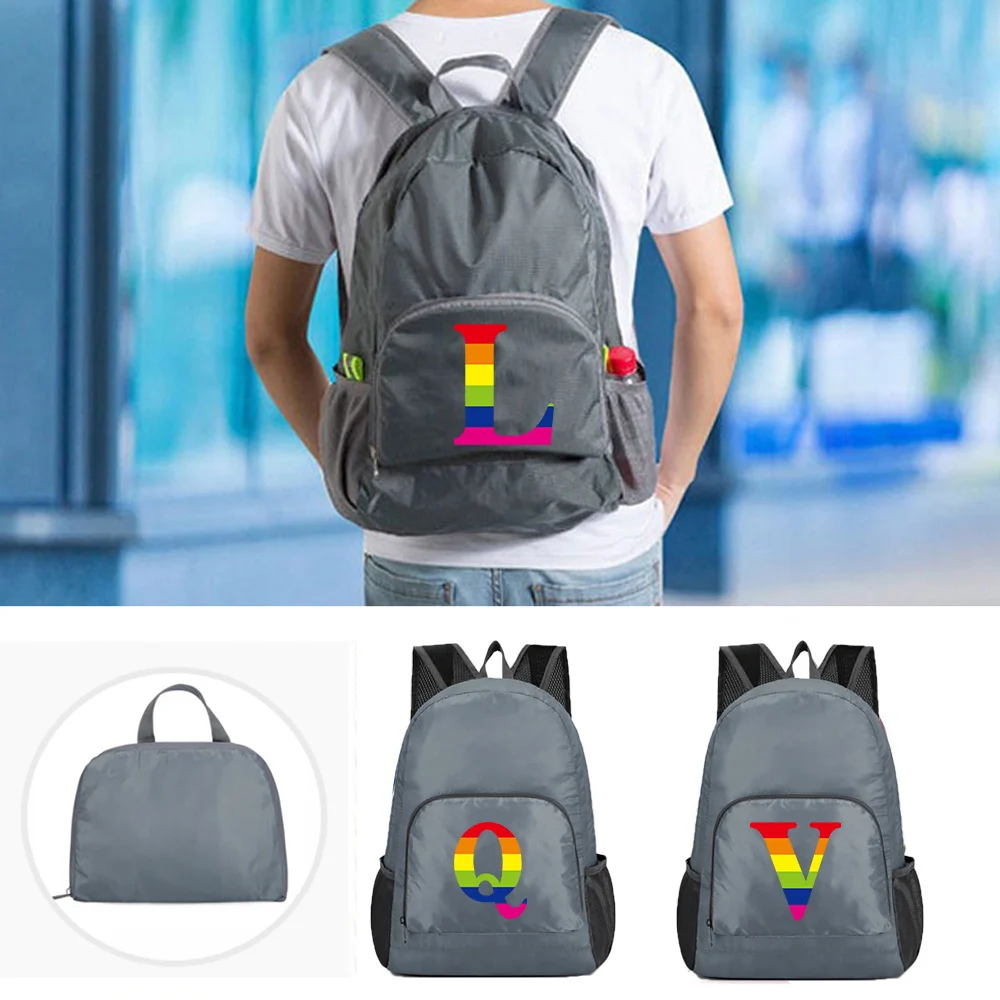 

Foldable Backpacks Men Climbing Travel Bags Rainbow Letter Series Women High Capacity Ultralight Outdoor Portable Folding Bag