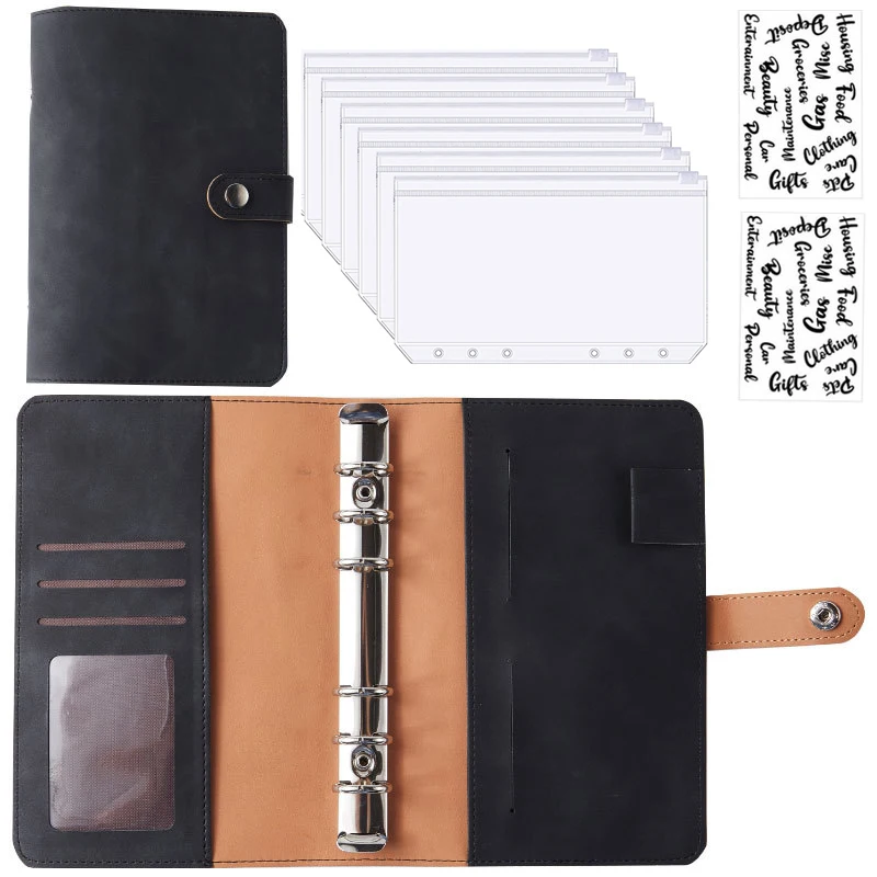 Premium A6 PU Leather Budget Binder with Cash Envelopes and Bill Organizer