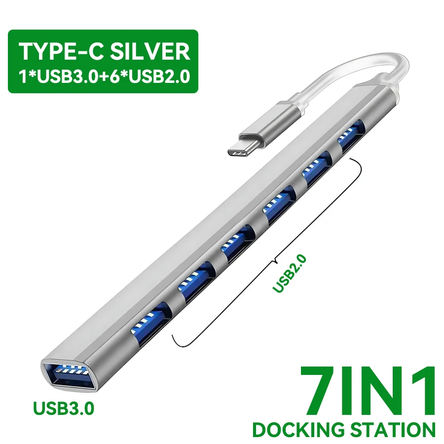 7-Port High-Speed USB Hub with USB-C and USB-A Connectivity