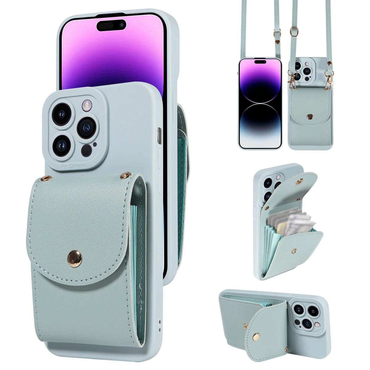 Elegant Faux Leather Phone Case with Lanyard, Card Slot & Shockproof Protection