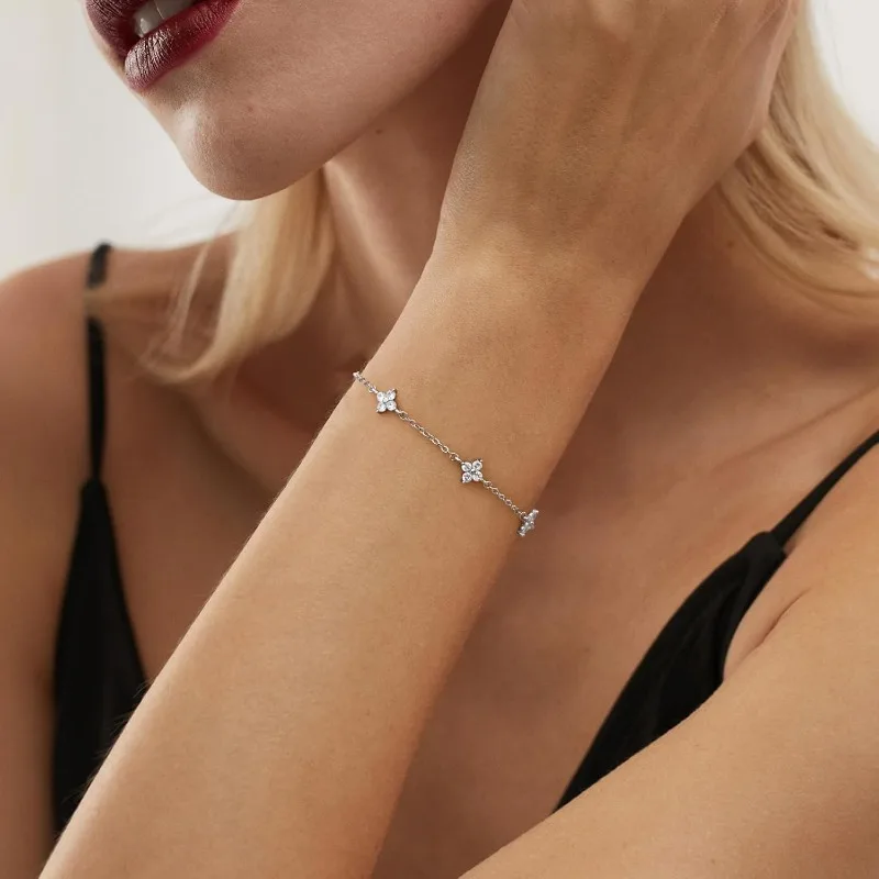 Silver bracelet 925 Silver plated Cz four-leaf flower bracelet for women girl cute dainty adjustable link chain bracelet trend 18k gold jewelry