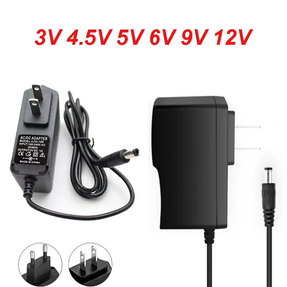 อะแดปเตอร์แปลงไฟ AC เป็น DC 3V 4.5V 5V 6V 9V 12V อุปกรณ์จ่ายไฟแบบสวิตชิ่งอเนกประสงค์ 1A พร้อมปลั๊ก EU/US 1