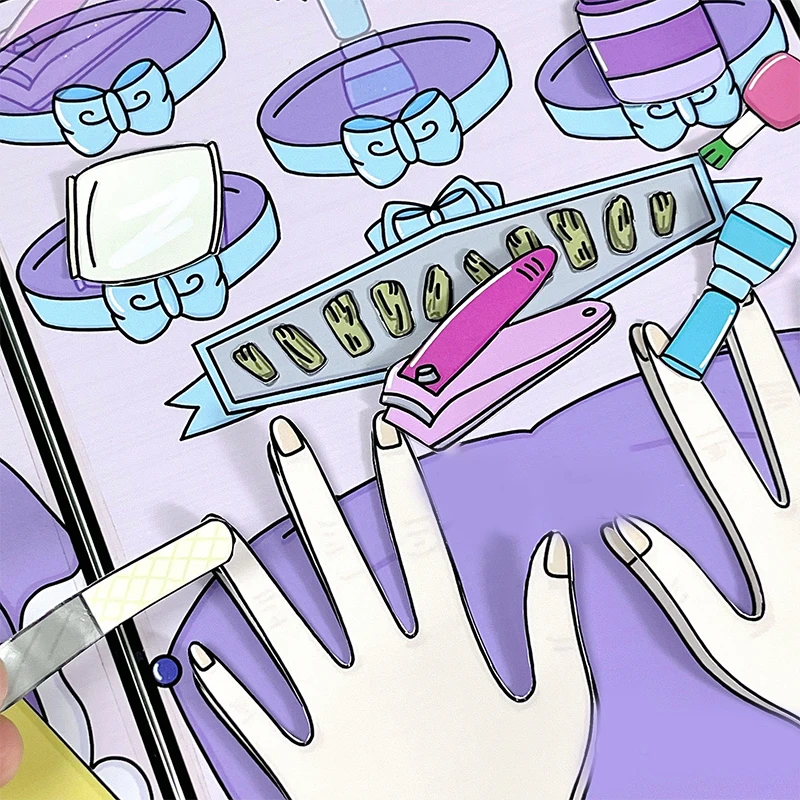 

Cartoon Barber Shop Nail Shop Quiet Book Girls Handmade DIY Sticker Toy Squeeze Book Toys For Kids Anti-Stress Toy