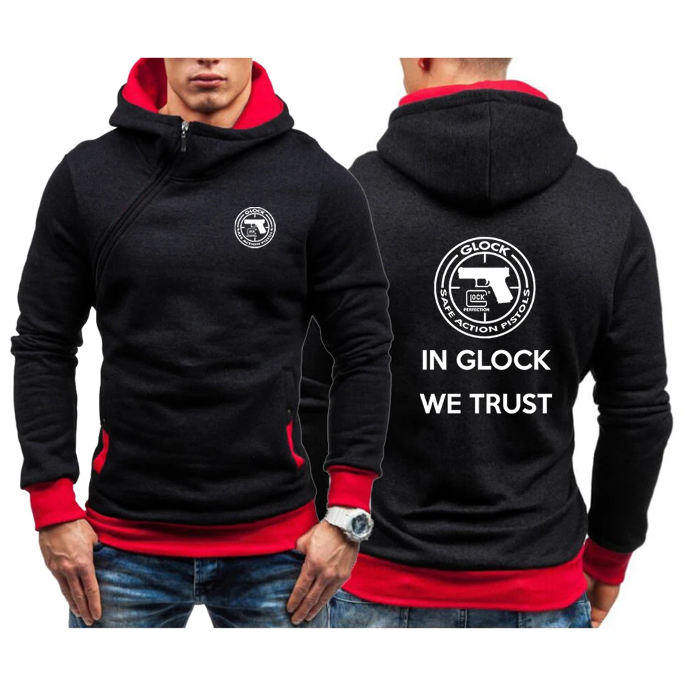 

Glock Perfection Shooting Printed Hooded Mens Pullover Diagonal Zipper Hoodies Autumn Winter Casual Jackets Hooded Sweatshirts