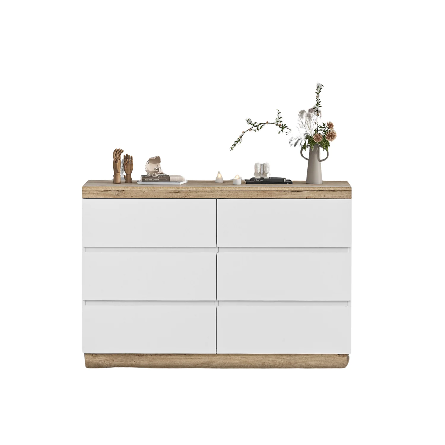 White Cabinet Clothes Dresser Wood Oak Storage Drawers Wardrobe Chest Closet TV Cabinet for Hallway Bedroom Living Room – Detail 7
