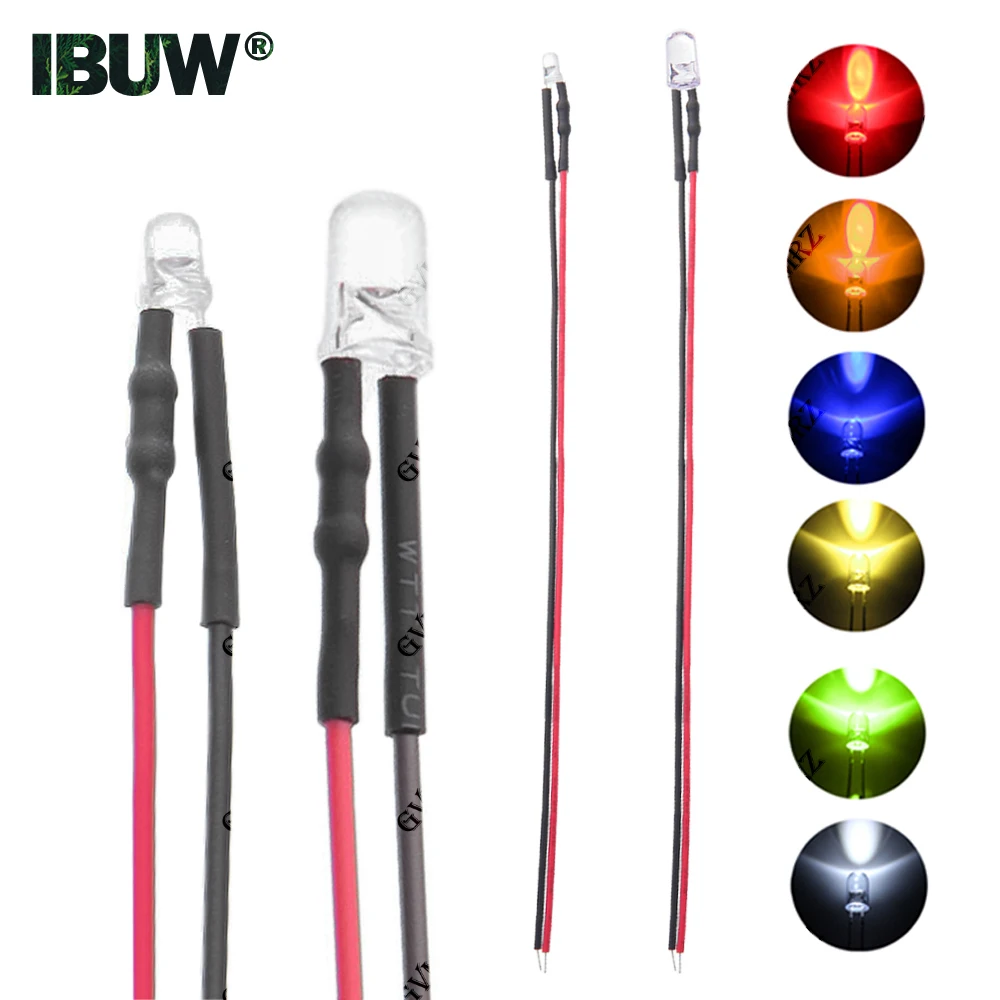 10 Stück kabelgebundene LED-Anzeigeleuchten, 3 mm, 5 mm, DC 3–6 V, 12 V, 24 V, mehrere Farben für PCB-DIY-Elektronik – Detail 2