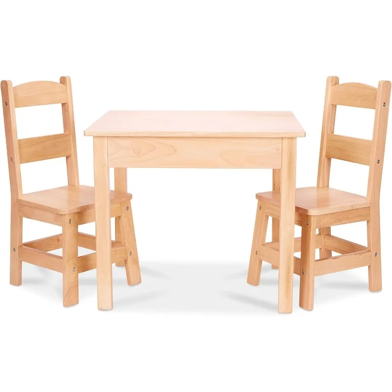 Solid Wood Table and 2 Chairs Set - Light Finish Furniture for Playroom 2