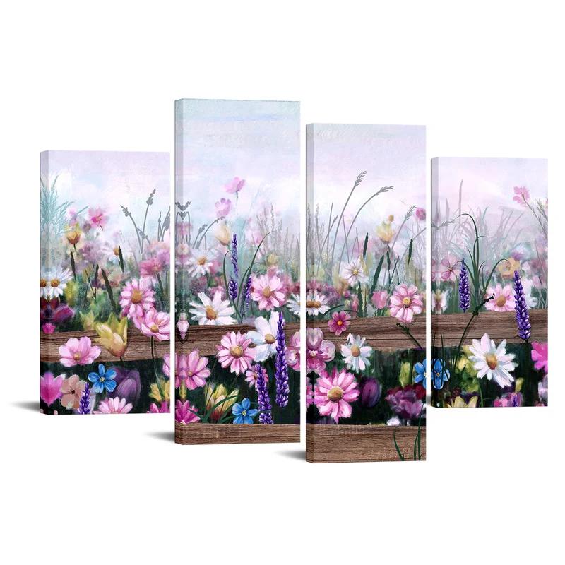 

4 Pieces Beautiful Flowers Poster Wall Art Flower Bush Print Canvas Painting Modern Style Pictures Living Room Home Decor