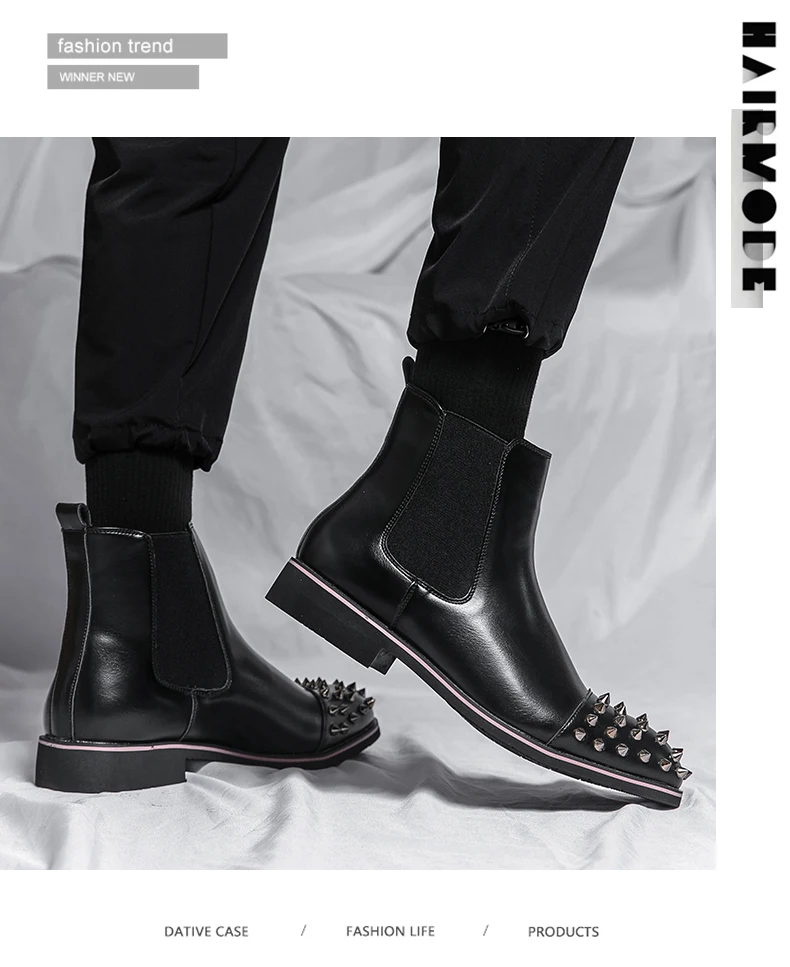 Mode Männer Chelsea Stiefel Nieten Schwarz Punk Handgemachten männer Stiefel Nicht-slip Größe 38-48 – Detail 8