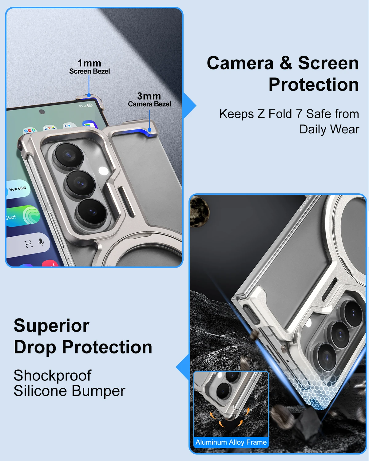 Eary Aluminum Frameless Case for Samsung Galaxy Z Fold 7 With 360°Rotate Magnetic Stand Compatible for Magsafe Wireless Charging