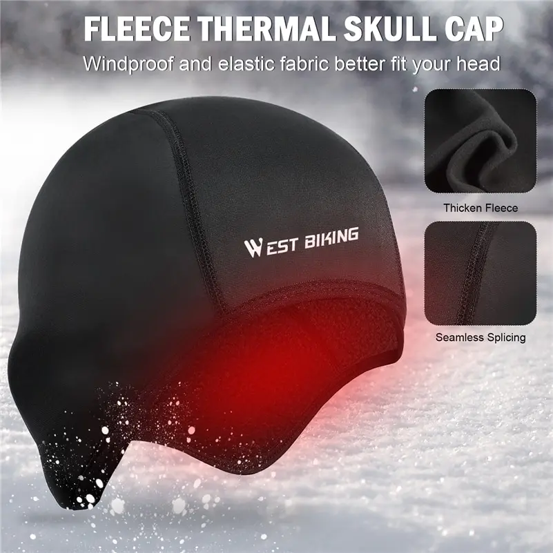 WEST BIKING Winter Cycling Cap Windproof Thermal Ski Helmet Liner Running Skiing Motorcycle Hat Men Women MTB Cycling Headwear