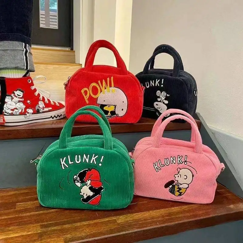 

Kawaii Sanrio Snoopy Shoulder Bag Anime Cute Cartoon New Corduroy Handbag Embroidered Versatile Crossbody Bag Creative Gifts