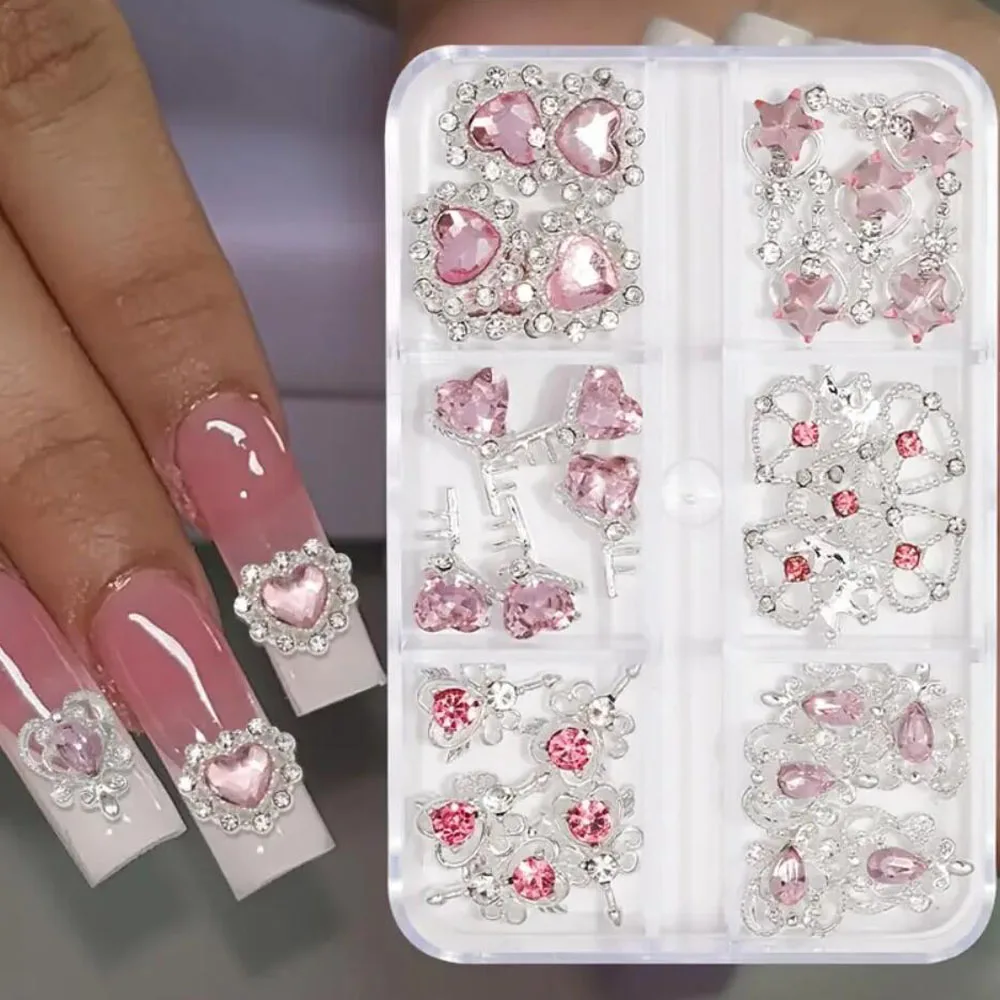 30 Stück 3D Sweet Love-Heart Diamant-Nagelanhänger mit rosa Edelsteinen, Schlossschlüssel, Stern, Zauberstab, Krone, Nagelteile, Y2K-Nagelkunstdekorationen – Detail 7
