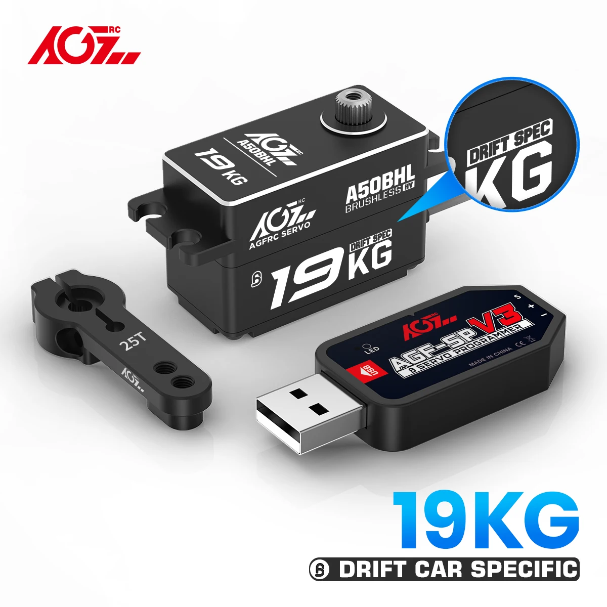 

AGFRC A50BHL 19KG Ultra Torque Super Speed 8.4V Programmable Low Profile Brushless Digital RC Servo For RC Drift Car Specific