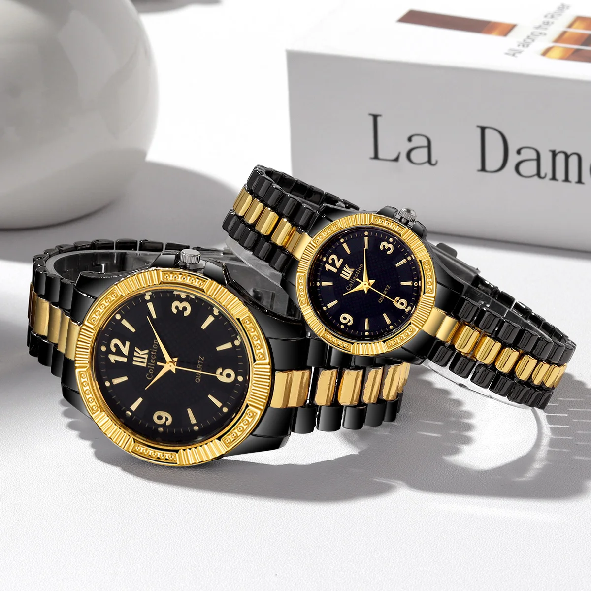 2pcs Fashion and Simple Business Steel Strip Quartz Watch Couple Watch Set
