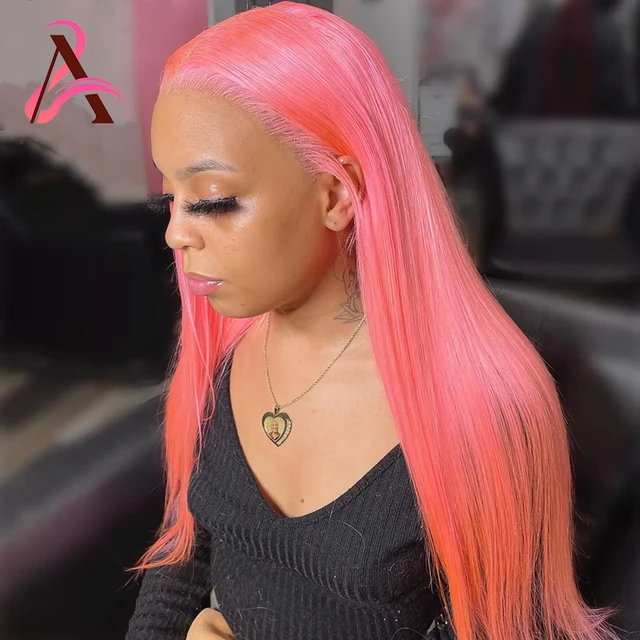 36 pouces os droit rose cheveux humains dentelle frontale perruque brésilienne 13x4 Transparent Hd dentelle avant perruque de cheveux humains 613 perruques colorées 1