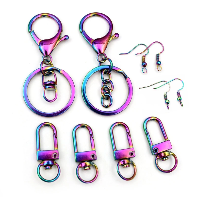 Mode Metall Regenbogen Farbe Snap Karabinerverschluss Ohrring Haken Schlüssel Ring Schlüsselanhänger für DIY Schmuck, Die Entdeckungen Zubehör