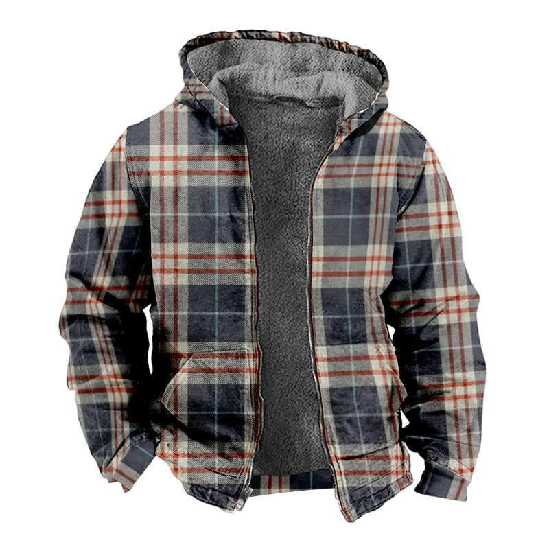 

Art plaid vintage pattern long-sleeved zipper hoodie Tie dye striped printed winter casual sweatshirt hoodie jacket jacket