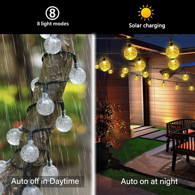 12M-5M Solar Bubble Balls String Lights Outdoor Patio Holiday Party Garden Wedding Easter Decoration