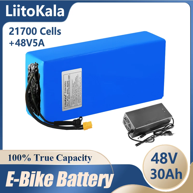 LiitoKala 48V 30Ah 21700 5000mah 13S6P Lithium ion battery Scooter Battery 48v 30ah Electric Bike Battery XT60 48V5A charger