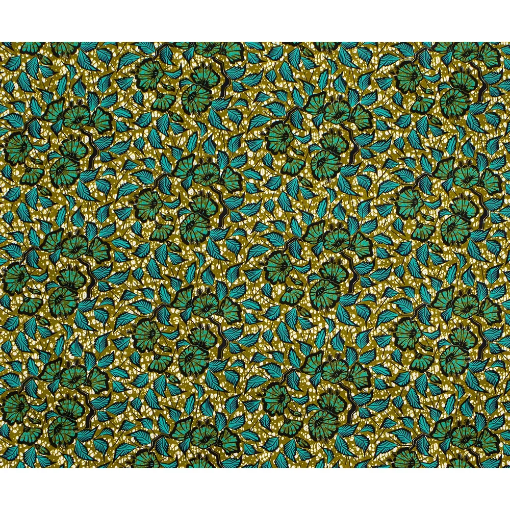 Ankara African Polyester Prints Green Flower Batik Patchwork Fabric Real Cloth Wax High Quality Africa Sewing Material 6yards