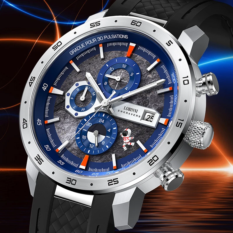 Lobinni New Men's Automatic Mechanical Watches Unique Meteorite Pattern