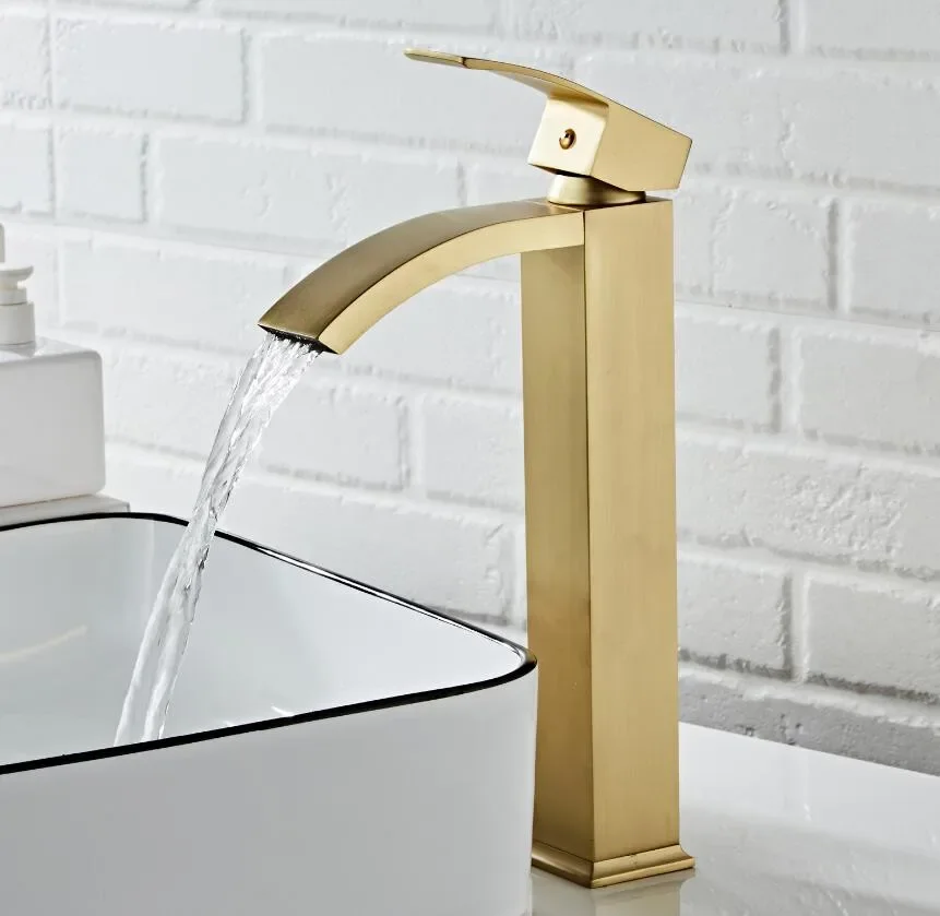 Description Picture 6 of itemBasin faucet brass Brushed Gold bathroom single handle sink Wash waterfall