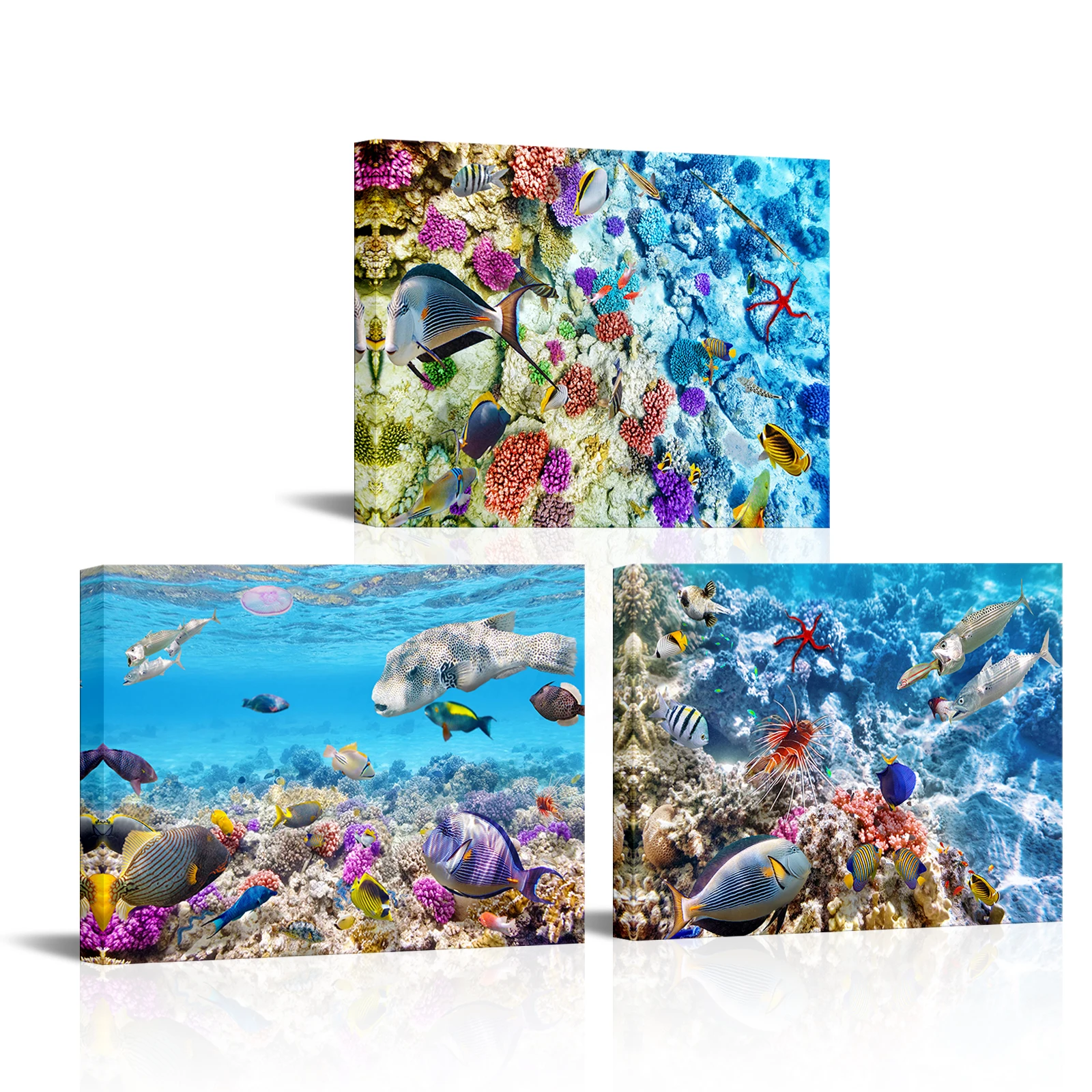 

3 Pieces Colorful Fish Wall Art Poster Coral Reef Print Canvas Painting Modern Style Pictures Living Room Home Decor