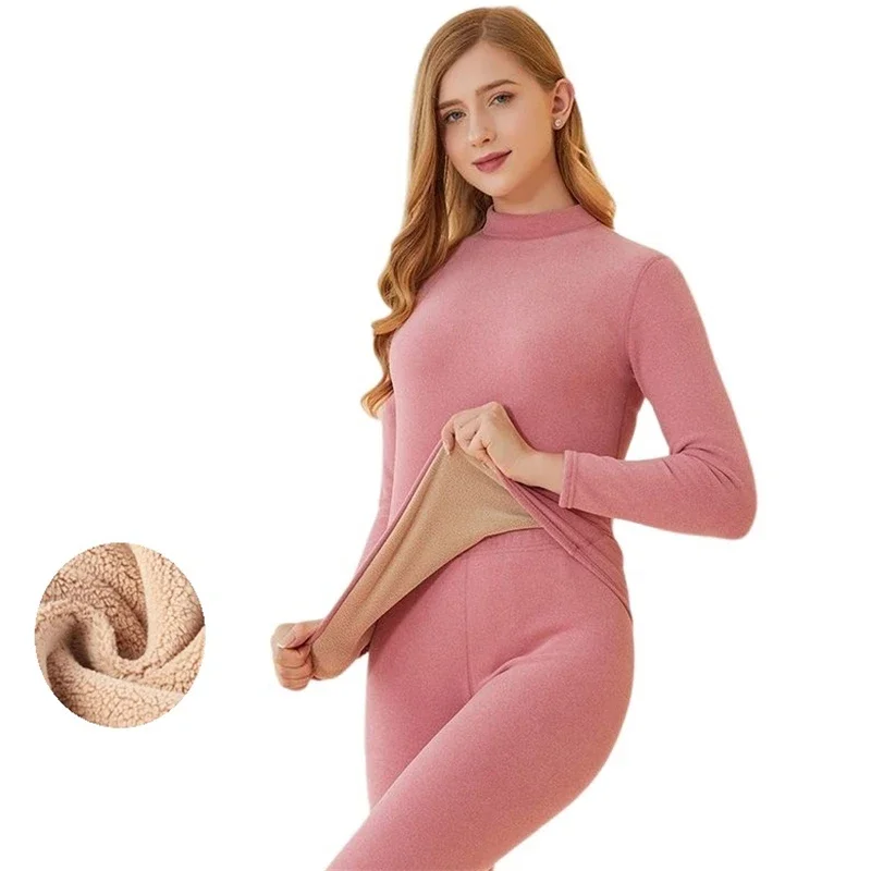 Thermal Underwear Sets 2Pcs Winter Women Long Pants Thick Intimate Fleece Long-Sleeved Undershirts Large Size