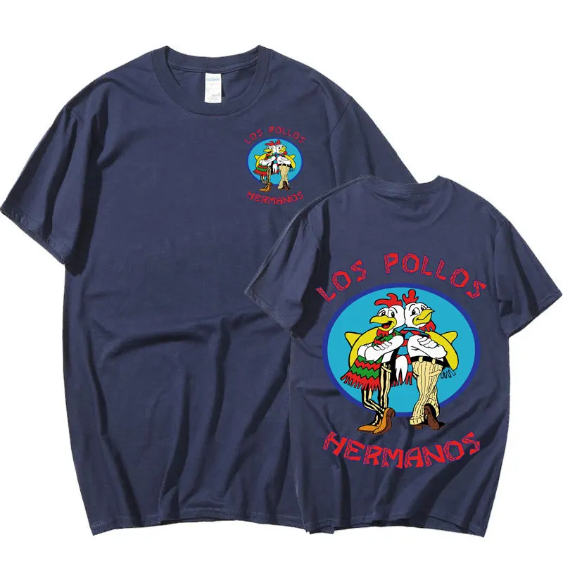 Serie TV Breaking Bad Los Pollos Hermanos T-shirt con stampa fronte-retro T-shirt in cotone da uomo divertente Chicken Brothers_voghion.com