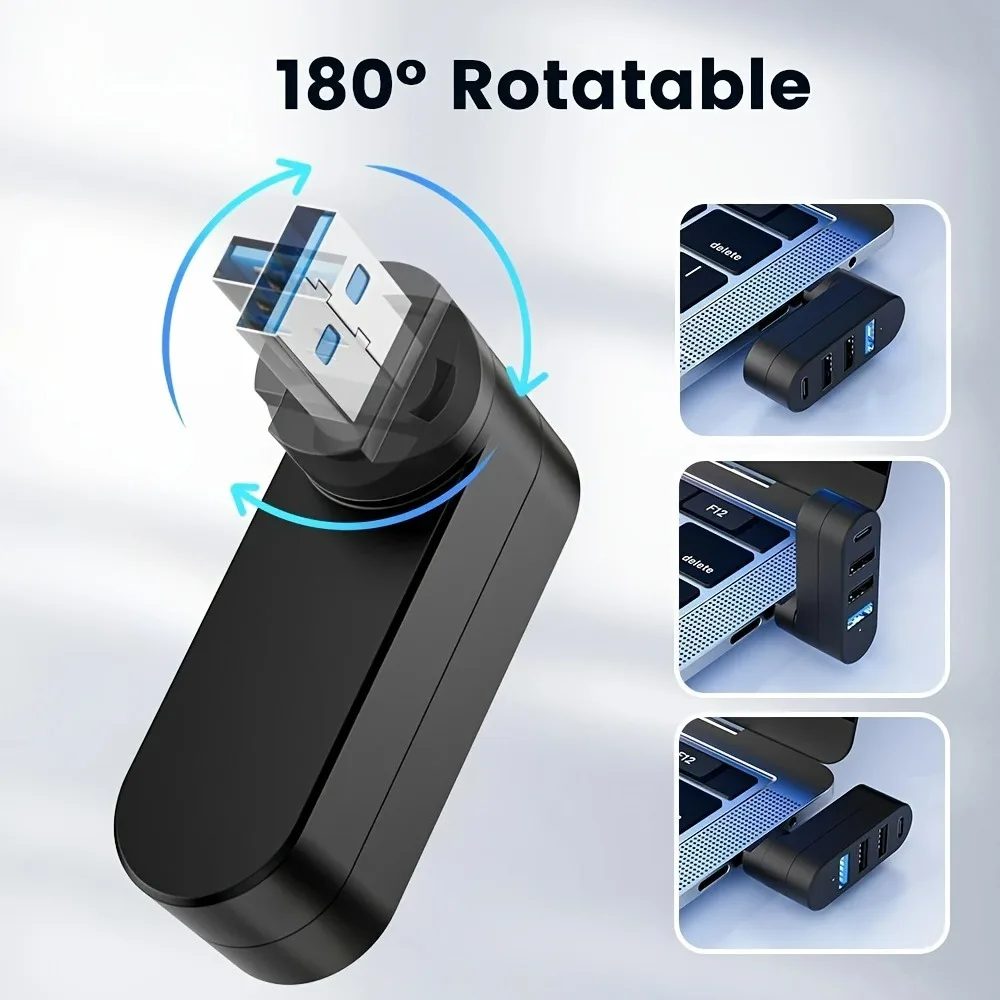 180 °   회전식 U 디스크 스플리터 어댑터 3/4포트 타입 C USB 고속 데이터 전송 미니 USB 3.0/2.0 허브 (노트북, 맥북, PC용)