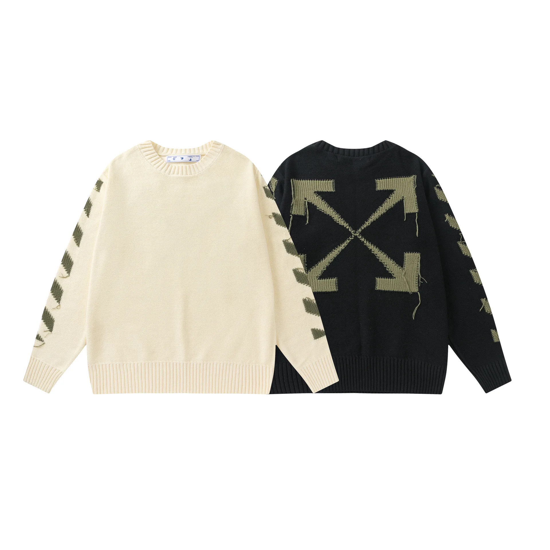 

High quality 2024 new fashion 1:1 OFF WHITE fall and winter back arrow tassel knit sweater for men and women