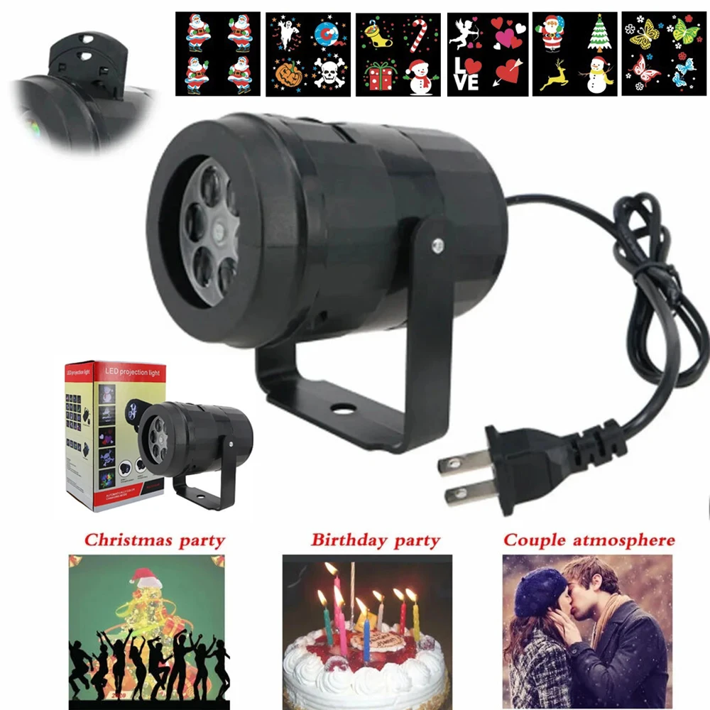 New Rotary Projection Lights 6 Change Card Non-Fading Led Lamps Laser Projector Christmas Stage DJ Holiday Party Pattern Gifts