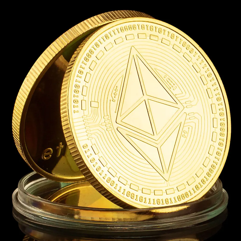 Gold and Silver Plated Embossed Ethereum Bitcoin Commemorative Coin
