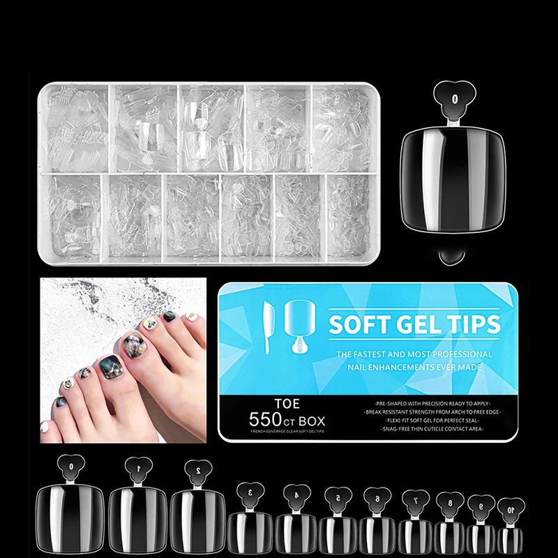 Fake Toenail Tips Full Cover Ultra Thin Clear Press On Toe Foot Nails 550 Pcs