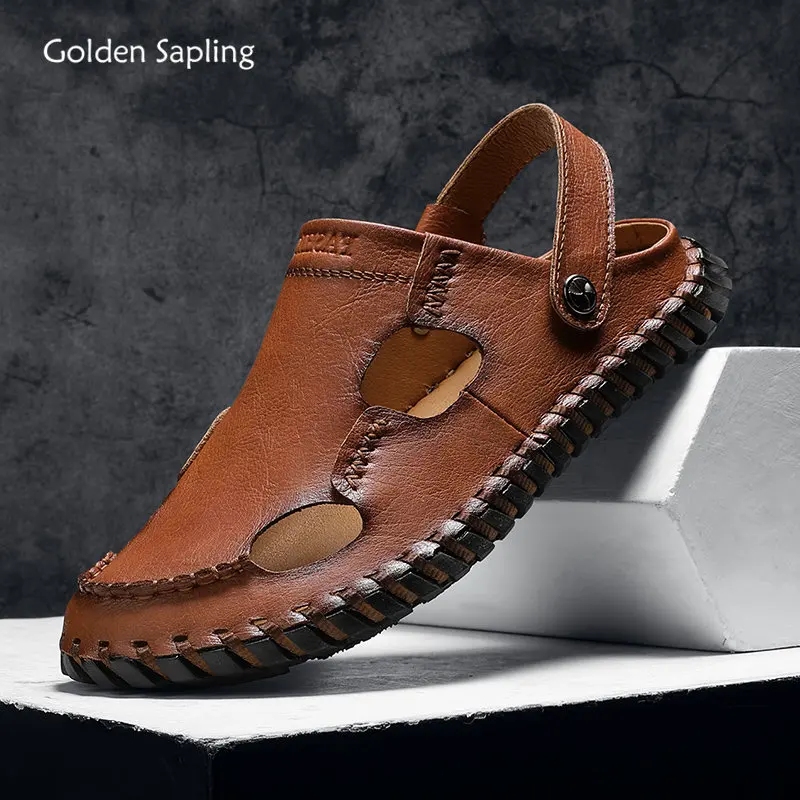 

Golden Sapling Casual Sandals for Men Retro Genuine Leather Beach Shoes Leisure Party Flats Classics Men's Sandal Summer Shoes
