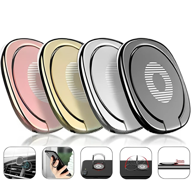 Universal Luxury Metal Finger Ring Holder Stand Grip 360 Degree Rotatable Car Magnetic Mount Cell Phone Back Sticker Pad Bracket