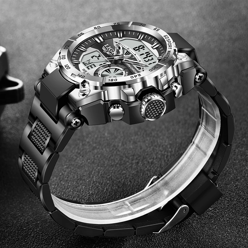 LIGE Brand Military Sport Watch For Men Silicone Strap Chronograph Digital Quartz Wristwatches Fashion Luminous Waterproof Clock