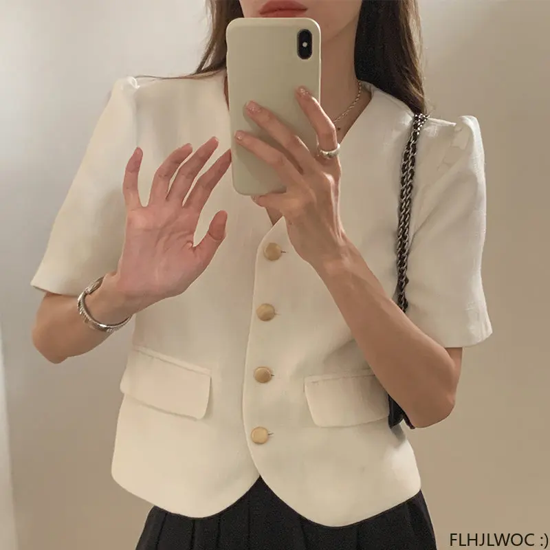 2023 Chic Korea Design Korea Style High Street Womens Fashion Cute Elegant Office Lady Button Notched Short Coats Blazer Jackets