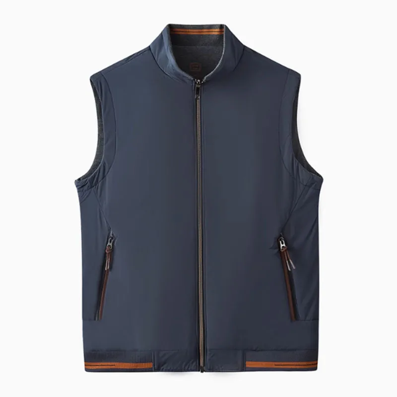 [Double-sided wear] Italian luxury classic autumn men's all-in-one simple stand-up collar high-end warm sleeveless vest 3