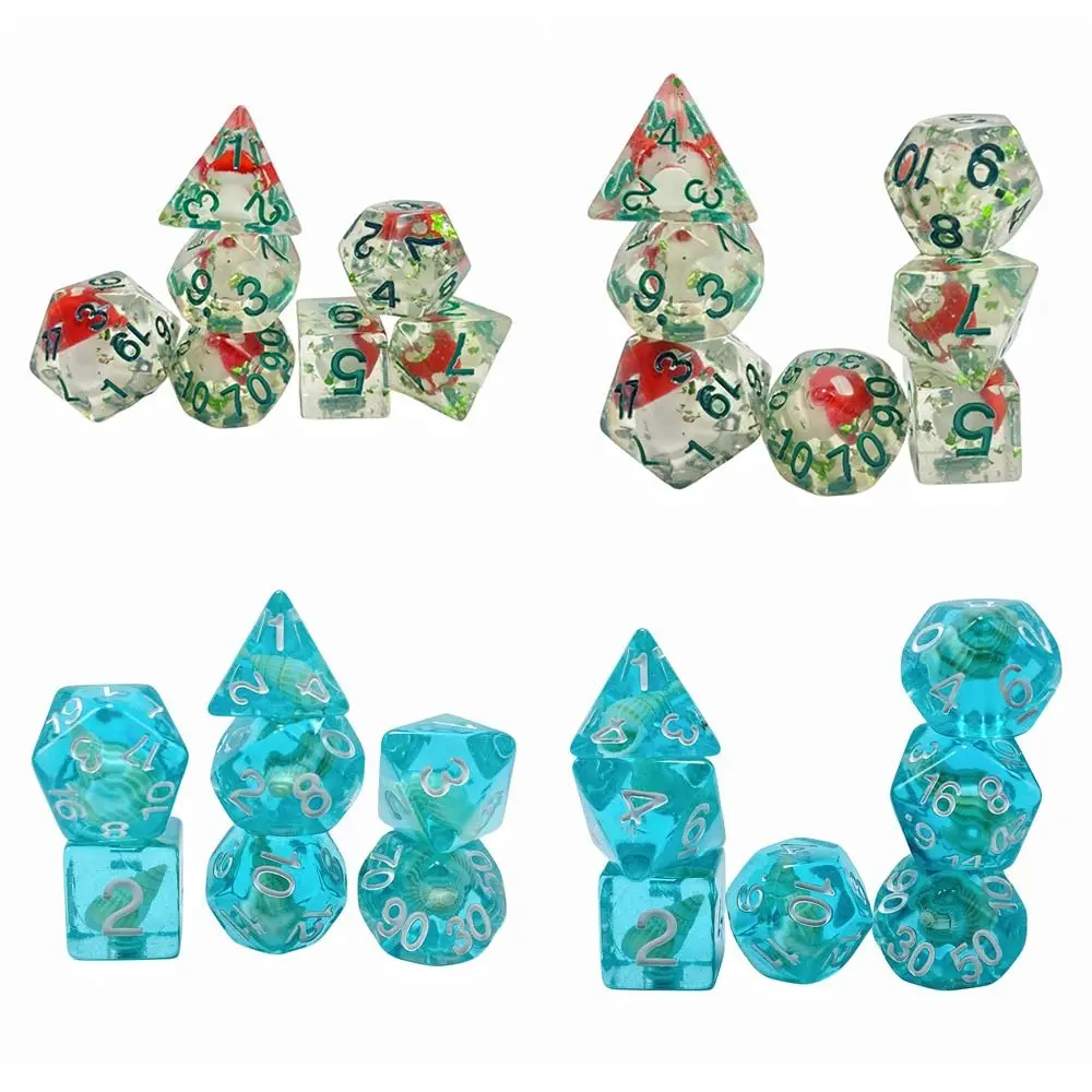 

7Pcs/set 7-Die Table Game DND Dice Party Game D4 D6 D8 D10 D12 D20 Polyhedral Dice Acrylic Mushroom Conch Game Dice TRPG DND